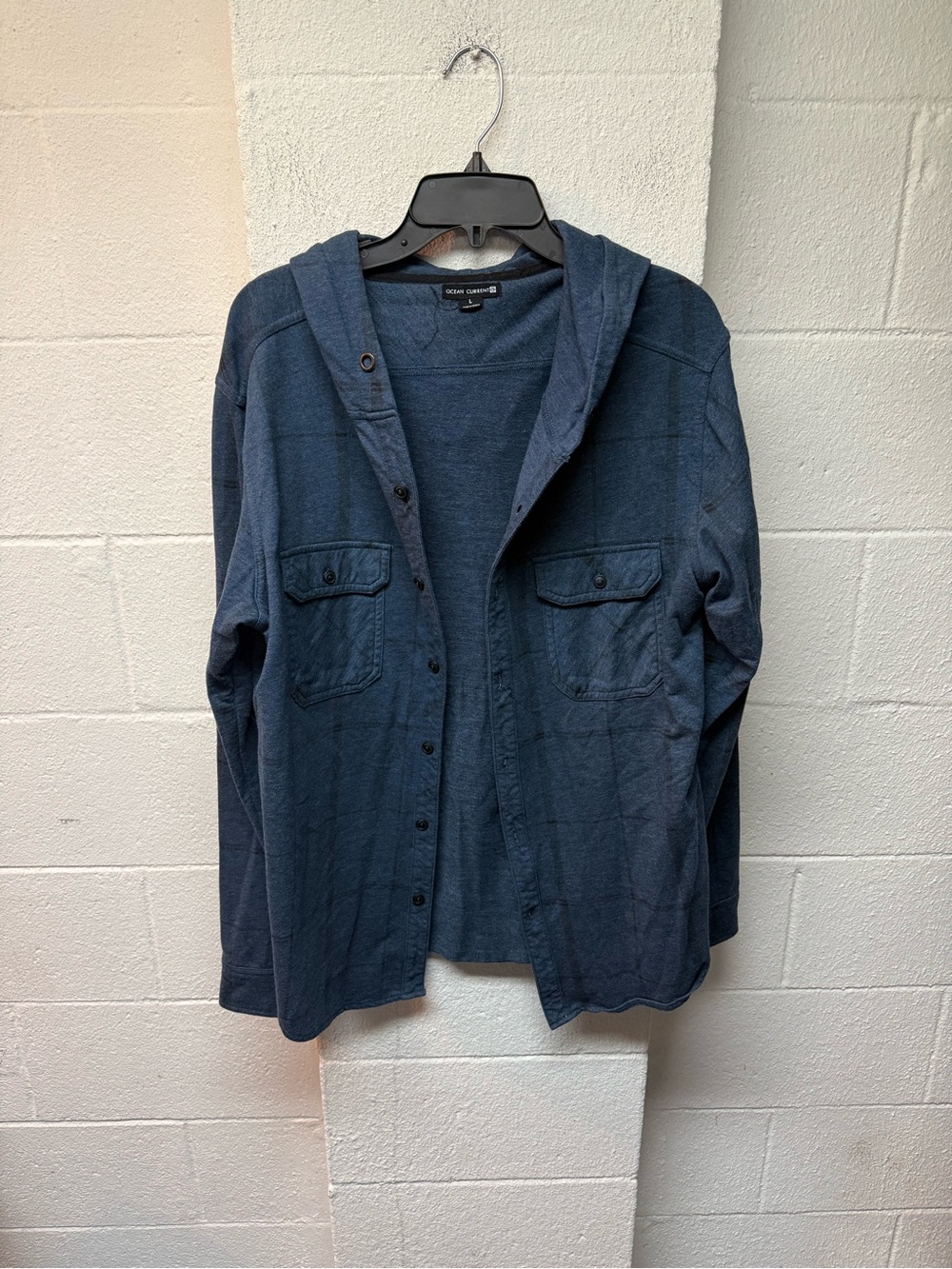 Ocean Current Blue Hooded Button-Up Shirt Jacket